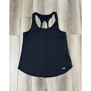Under Armour Women's HeatGear Black Athletic Racer Tank Sz Medium Vented Gym